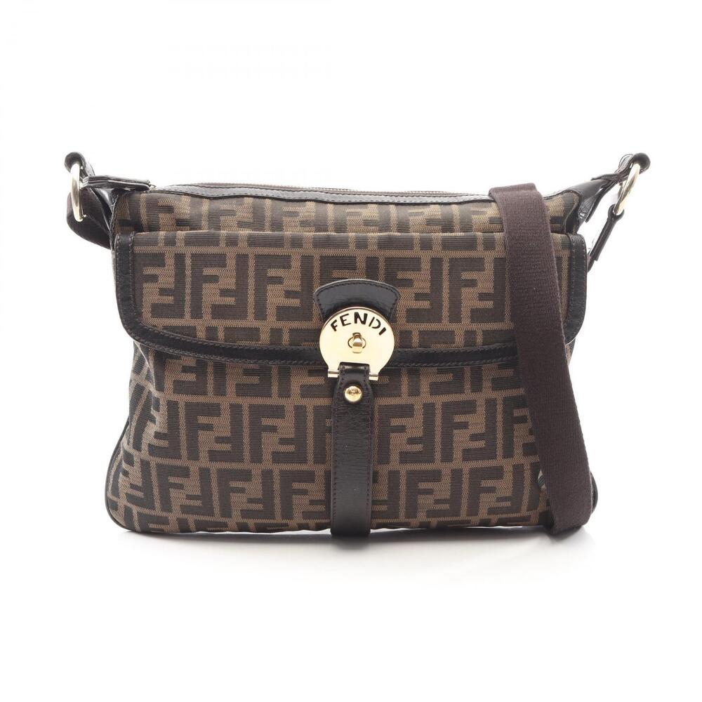 Fendi Zucca Shoulder Bag Canvas Leather Brown